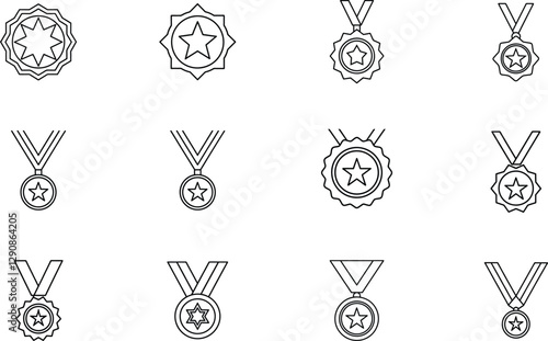 Award Icons Medals, Badges, Stars, Ribbons, Achievement Symbols