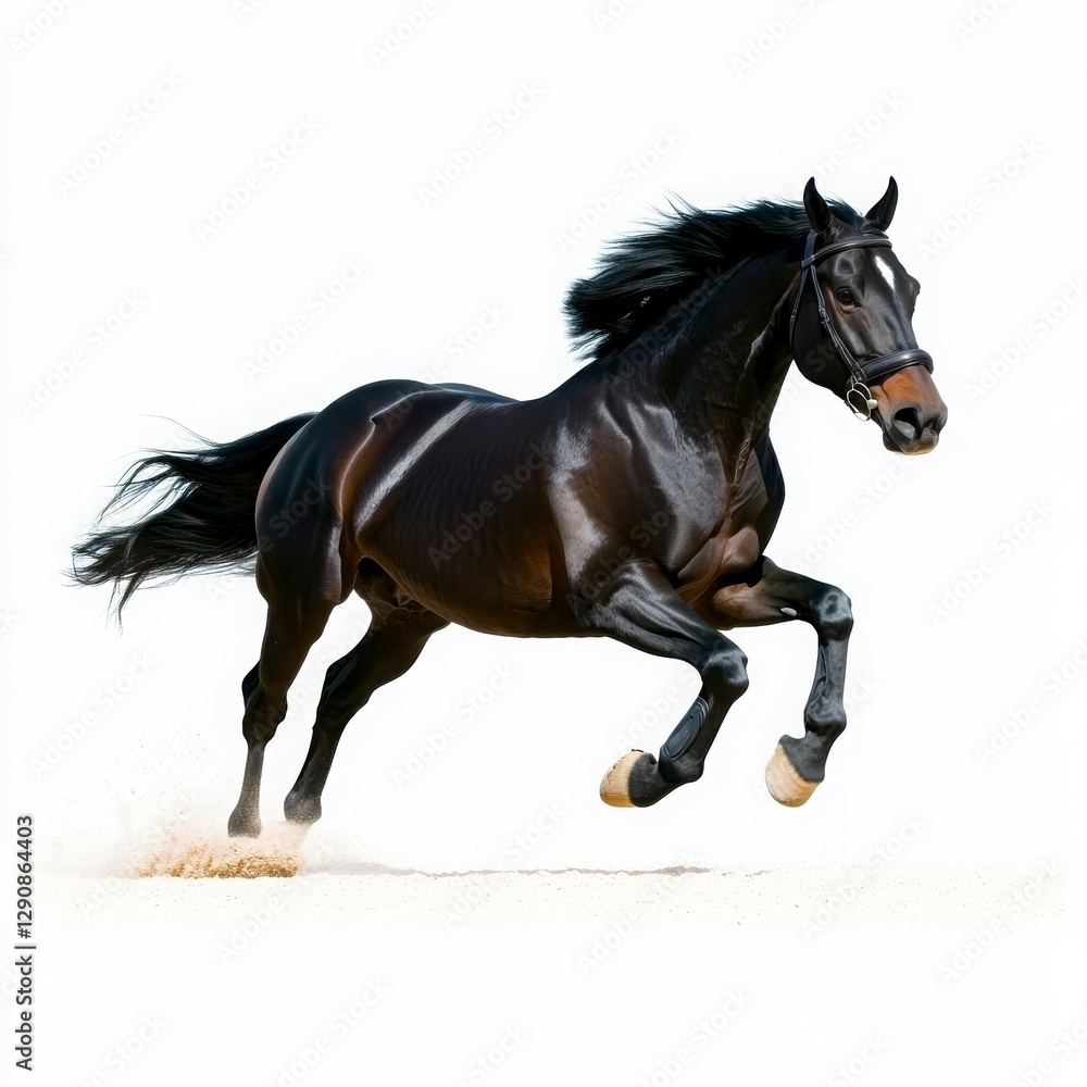 Majestic Black Horse Galloping in a Bright White Background Majestic Black Horse Galloping in a Bright White Background