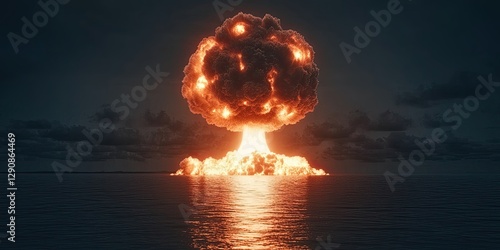 Obraz na płótnie Massive nuclear explosion over ocean at night 