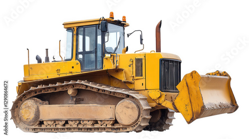yellow bulldozer. a heavy construction vehicle equipped with a front blade for pushing material it's designed for tasks like grading. excavation. and demolition. showcasing its robust build and tracks