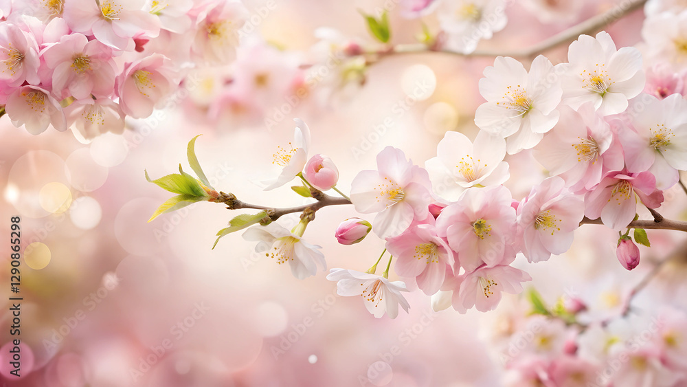spring bloom background, delicate cherry blossoms in soft pink and white hues, light and refreshing atmosphere with copy space spring bloom background, delicate cherry blossoms in soft pink and white hues, light and refreshing atmosphere with copy space