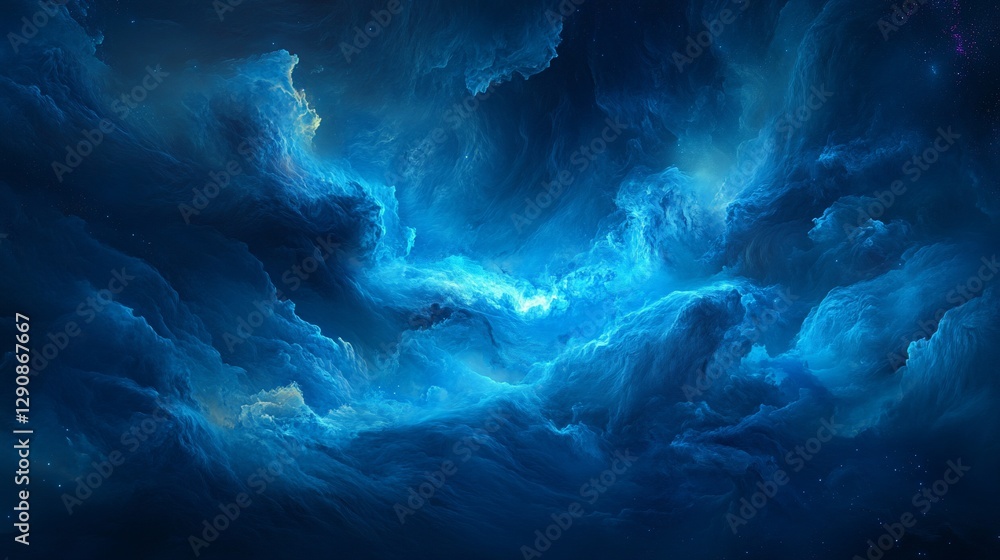 Obraz premium Glowing blue nebula clouds in outer space.