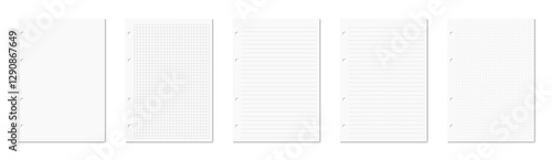 Set of gray sheets binder notebook isolated PNG