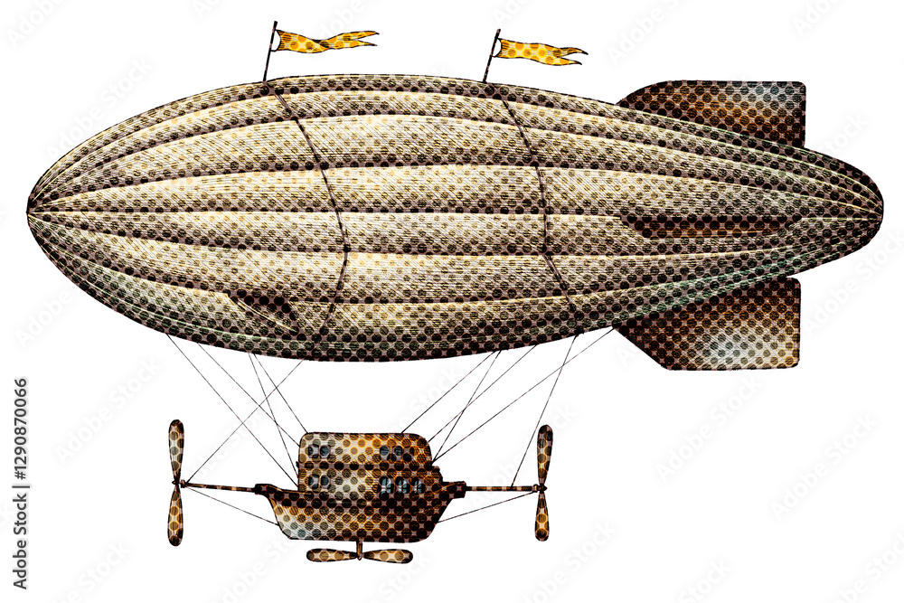 Obraz premium Hand drawn airship halftone style sticker overlay