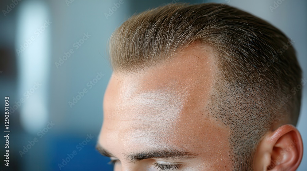 Obraz premium Regrowth treatment for hair loss Close-up of stylish men's haircut with a modern finish.