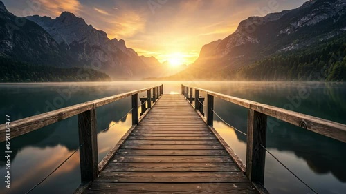 Wallpaper Mural A tranquil sunset view over a lake from a wooden pier Torontodigital.ca