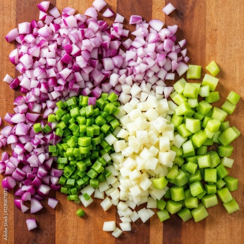 Chopping Fresh Vegetables for Healthy Cooking Kitchen Food Photography Bright Lighting Top-Down View Culinary Art photo