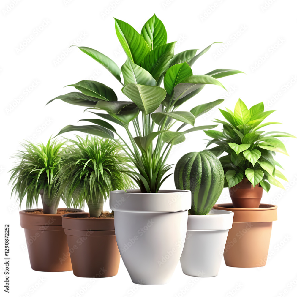 Obraz premium Indoor Plant Collection: 5 Potted Plants isolated on transparent background