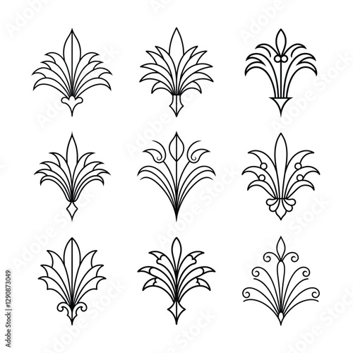 Set of Gatsby palmette ornate outline vector.
