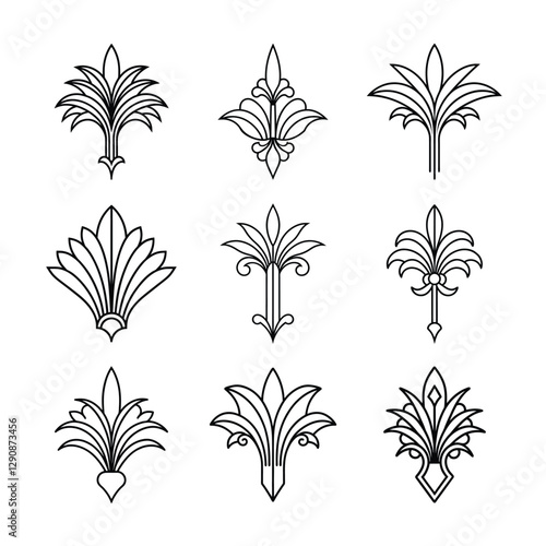 Set of Gatsby palmette ornate outline vector.