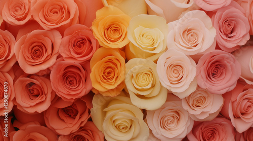 Colorful assortment of fresh roses showcasing various shades in a floral arrangement. Generative AI