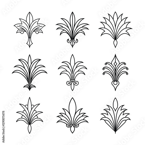 Set of Gatsby palmette ornate outline vector.