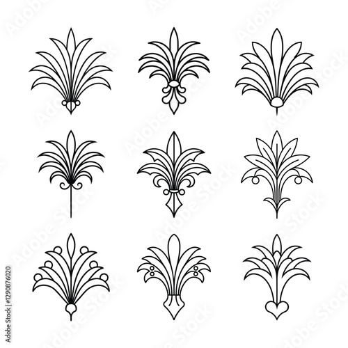 Set of Gatsby palmette ornate outline vector.