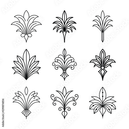 Set of Gatsby palmette ornate outline vector.