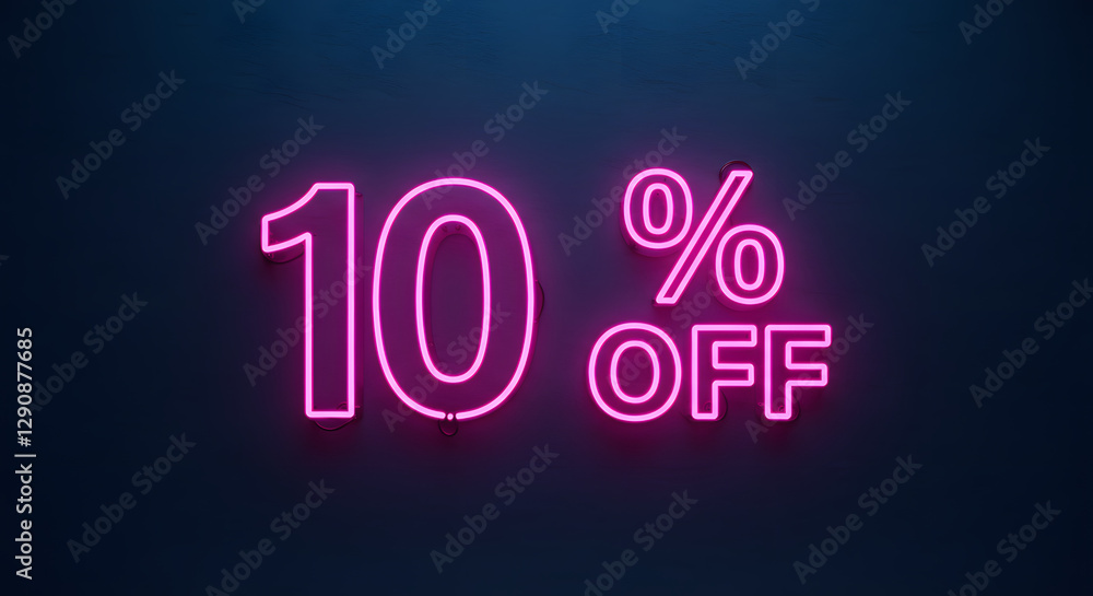 Ten Percent Off Glowing Neon Sign Against Dark Background Promotion Ten Percent Off Glowing Neon Sign Against Dark Background Promotion