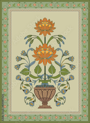 Mughal flower, Mughal wall design,Seamless design, Mughal border.