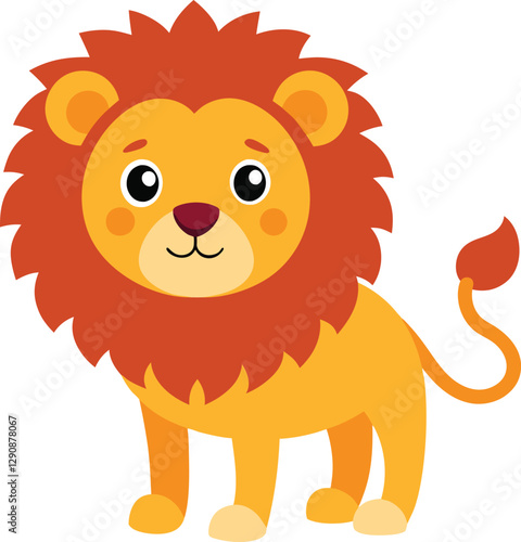 Vector Art Illustration, cute lion cartoon isolated on white