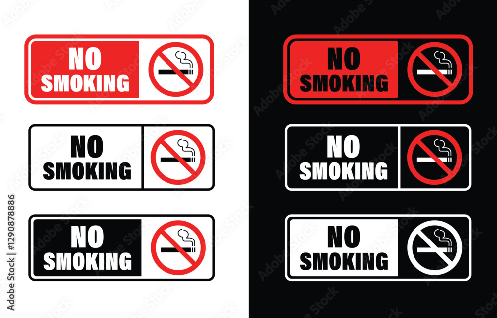 Fototapeta premium No smoking signs set with warning and notice icons in red, black, and white