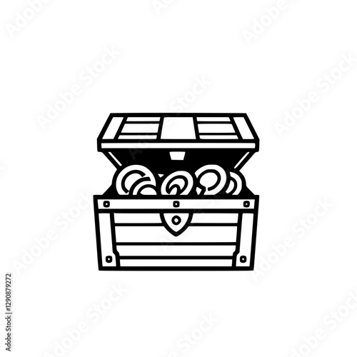 Treasure Chest: A line drawing of a treasure chest filled with coins.