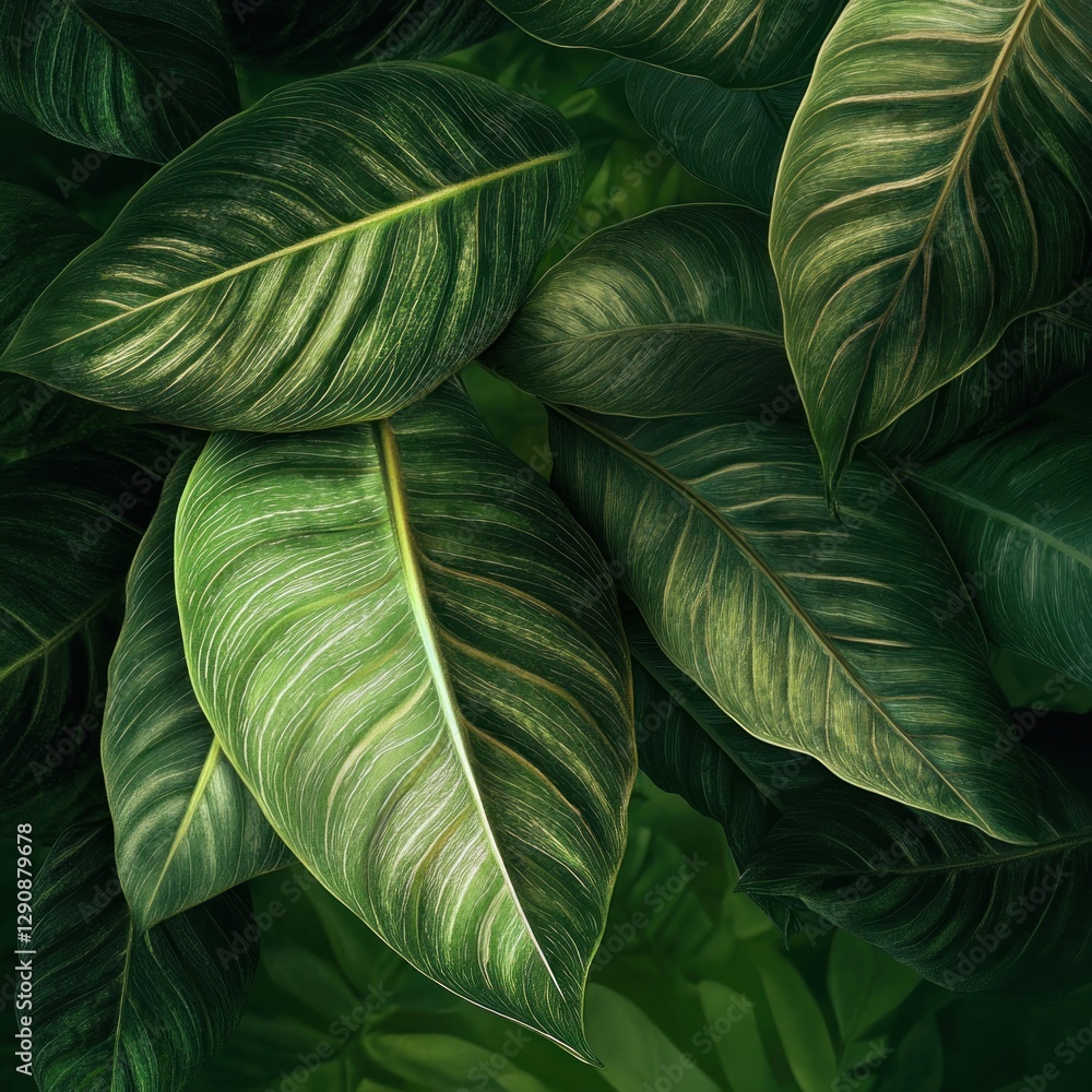 Obraz premium Tropical leaves close-up in lush garden