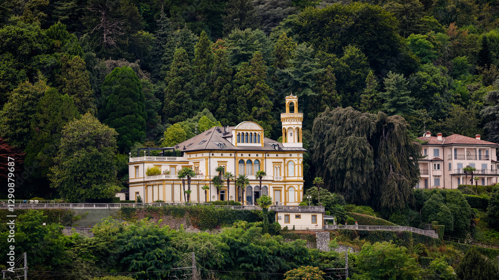 Stunning architecture overlooking Lake Maggiore in Stresa Italy surrounded by lush greenery Stunning architecture overlooking Lake Maggiore in Stresa Italy surrounded by lush greenery