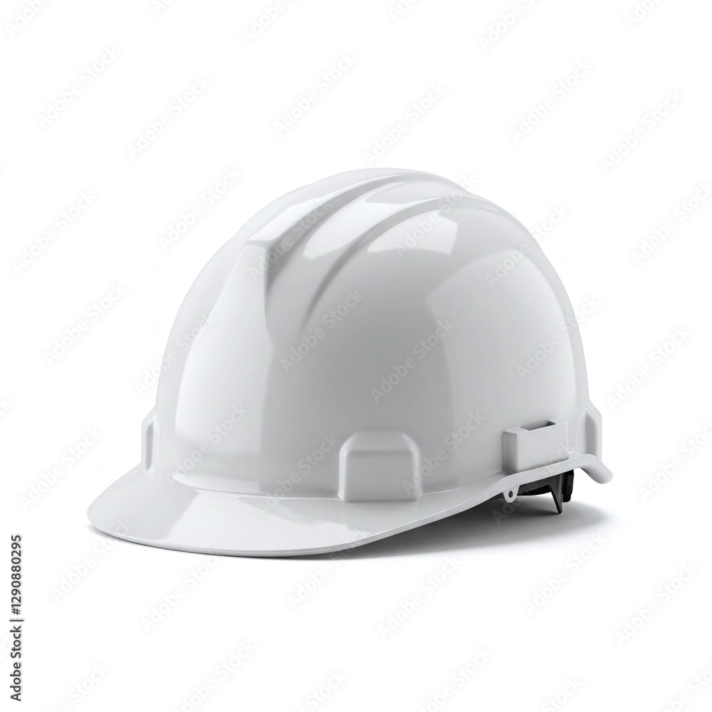 A pristine white hard hat displayed against a clean white background showcasing safety gear and equipment use A pristine white hard hat displayed against a clean white background showcasing safety gear and equipment use