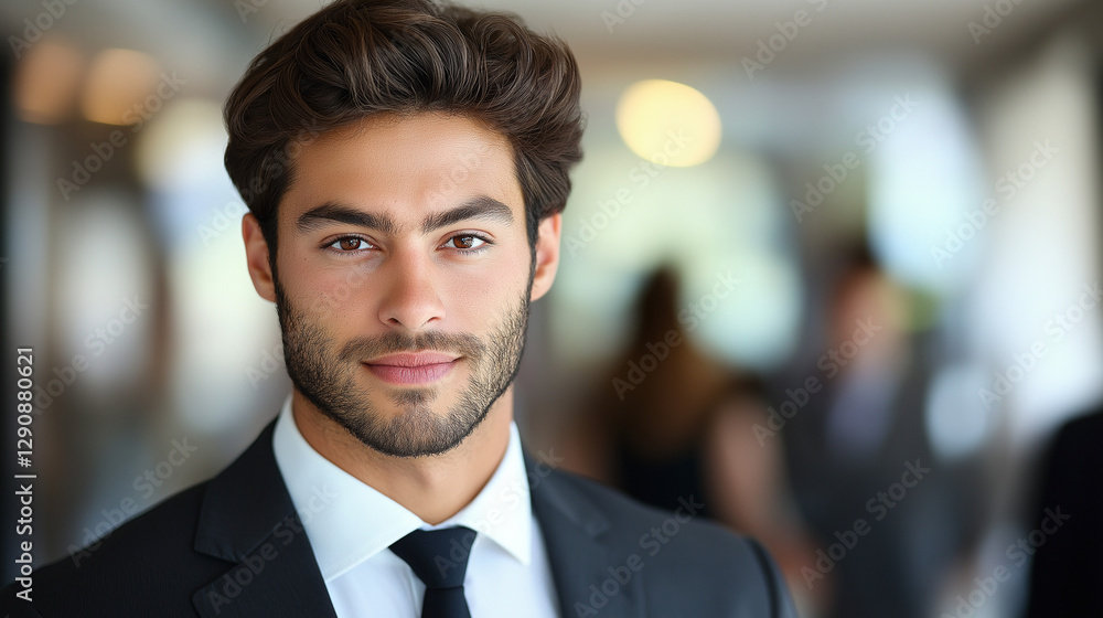 Young professional exuding confidence, embodying ambition and focus in a modern workspace. Young professional exuding confidence, embodying ambition and focus in a modern workspace.