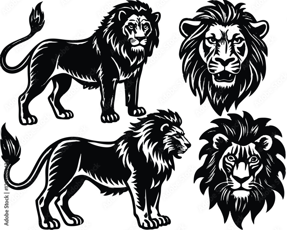 Obraz premium Lion Silhouette set black Vector design, Lion Illustration Vector animal set Design for Printing and Craft Projects