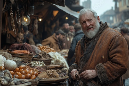 Wallpaper Mural Market vendor sells handmade crafts and vintage goods in a bustling medieval marketplace during early morning hours Torontodigital.ca