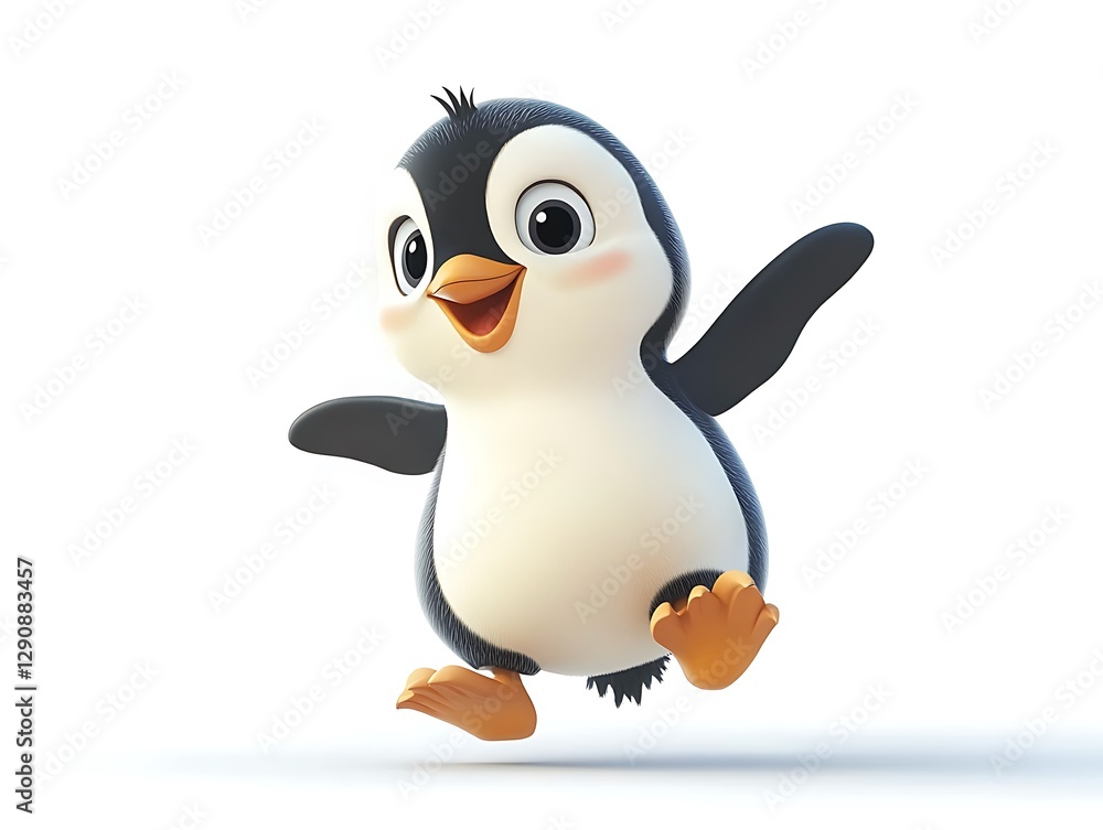 Obraz premium A cartoon penguin is excitedly jumping around with its wings