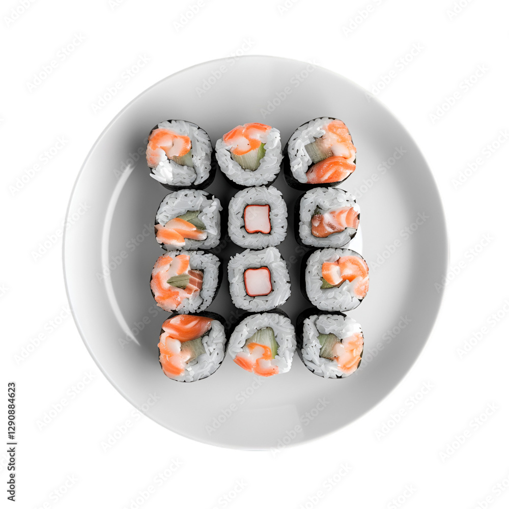Delicious Sushi Rolls on White Plate Japanese Food Delicious Sushi Rolls on White Plate Japanese Food