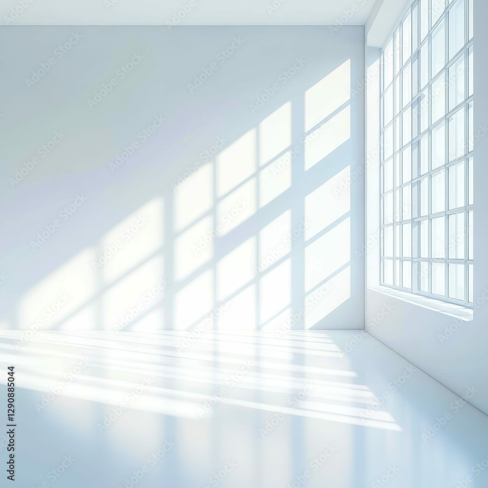 Bright Room Interior with Natural Light and Window Shadow Patterns in a Minimalist Style Bright Room Interior with Natural Light and Window Shadow Patterns in a Minimalist Style