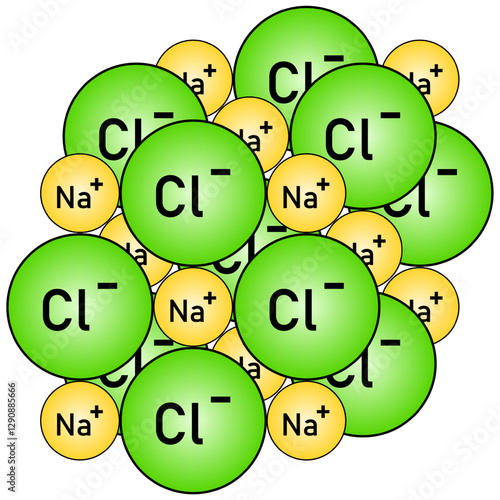 Model of the spatial arrangement of sodium and chlorine ions in the unit cell of sodium chloride