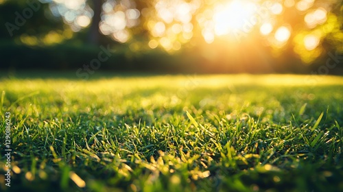 Close Up Of Vibrant Green Grass In Sunlight