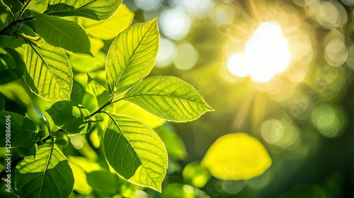 Close Up of Vibrant Green Leaves Backlit by Bright Sunlight