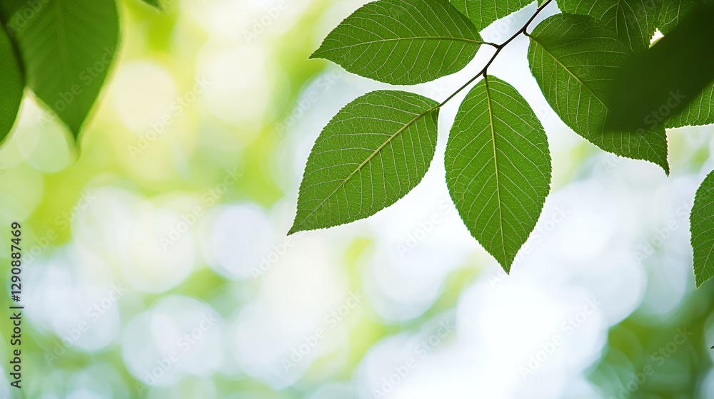 Close-Up of Vibrant Green Leaves with Soft Bokeh Background Close-Up of Vibrant Green Leaves with Soft Bokeh Background
