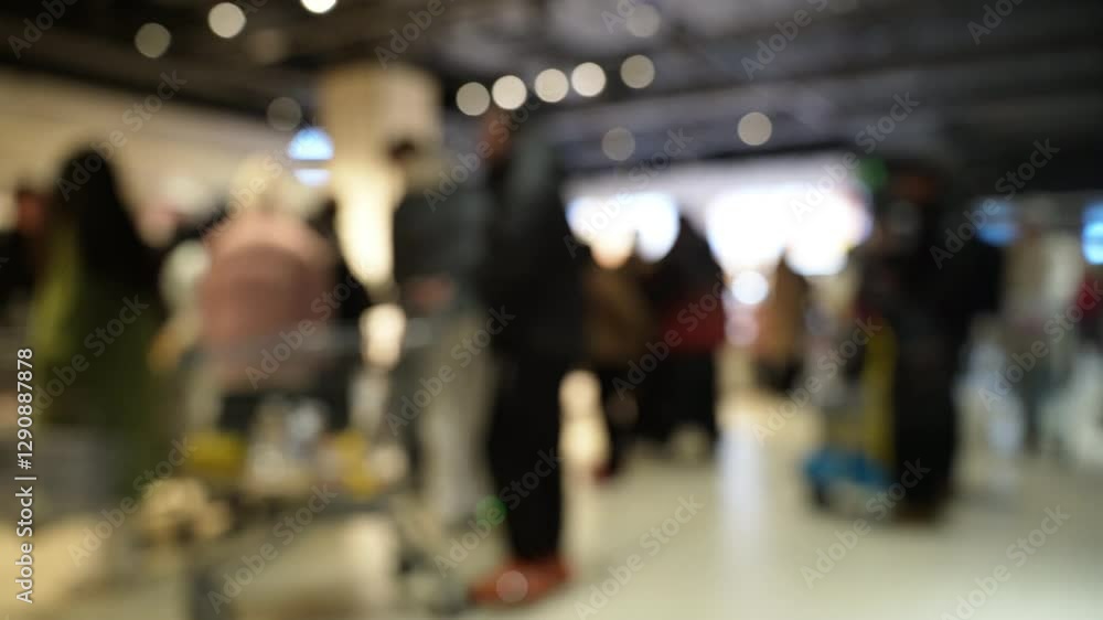 Blurred view unfocused unrecognizable people in store or supermarket