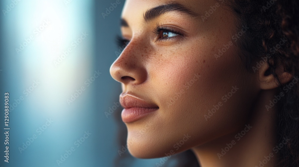 Portrait of a woman with her eyes shut, possibly in deep thought or relaxation Portrait of a woman with her eyes shut, possibly in deep thought or relaxation