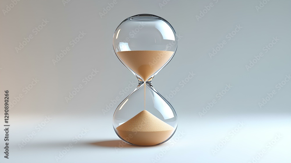 sleek and modern 3D render of an hourglass where the sand is escaping too quickly, forming a miniature storm inside the glass