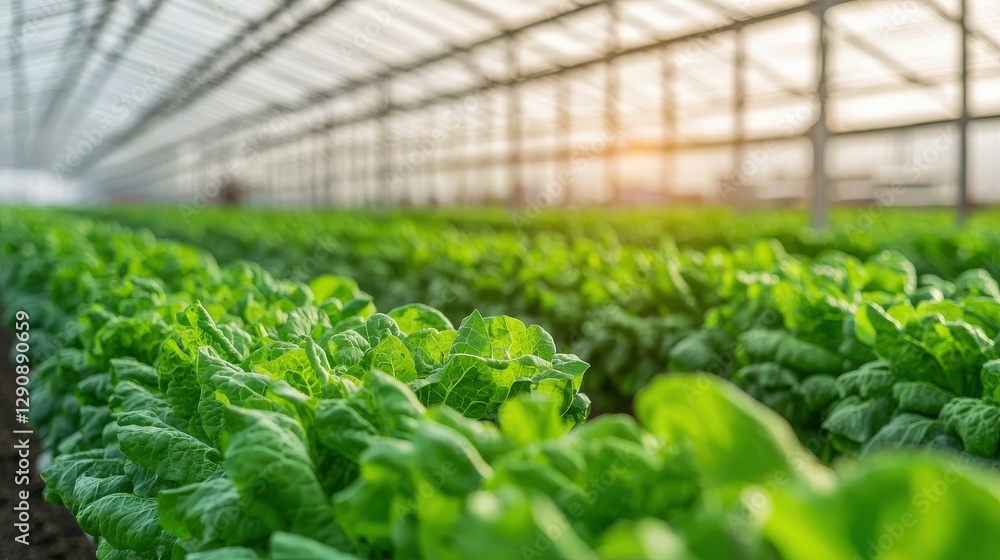 project process coordination concept. Greenhouse filled with vibrant lettuce under warm sunlight. project process coordination concept. Greenhouse filled with vibrant lettuce under warm sunlight.