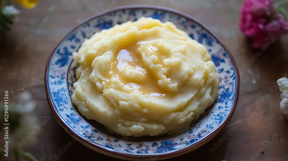 A Plate of Creamy Mashed Potatoes with Gravy A Plate of Creamy Mashed Potatoes with Gravy
