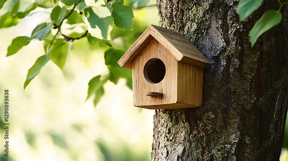 A Small Wooden Birdhouse Hanging on a Tree with a Transparent Background A Small Wooden Birdhouse Hanging on a Tree with a Transparent Background