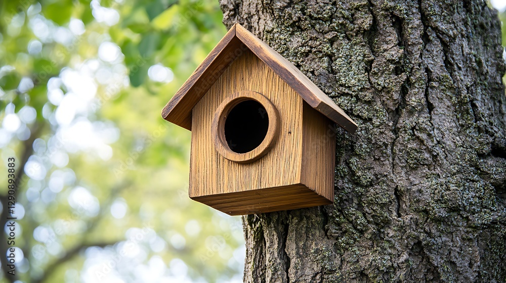 A Small Wooden Birdhouse Hanging on a Tree with a Transparent Background A Small Wooden Birdhouse Hanging on a Tree with a Transparent Background