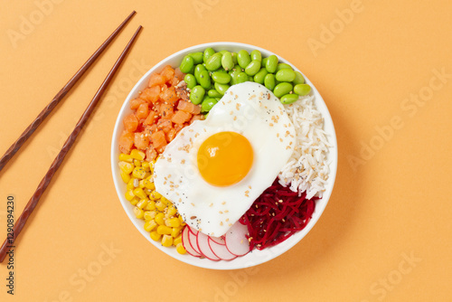 Delicious poke bowl with fresh ingredients and vibrant colors photo