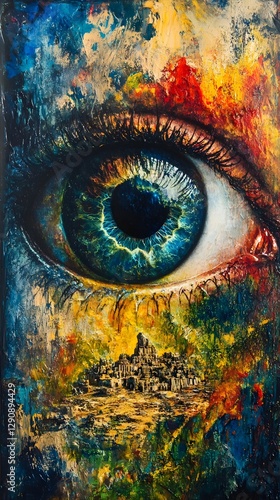 Surreal Impressionist Eye Painting of Climate Change and Ancient Civilizations