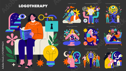 Logotherapy. Flat Vector Illustration