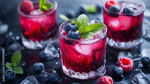 a group of glasses with different colored drinks
