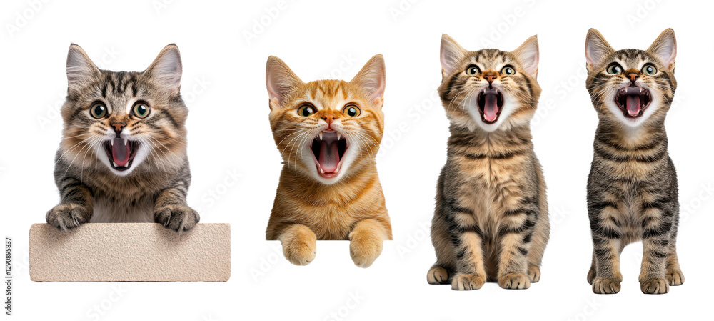 Fototapeta premium kittens' open mouths isolated on transparent background 