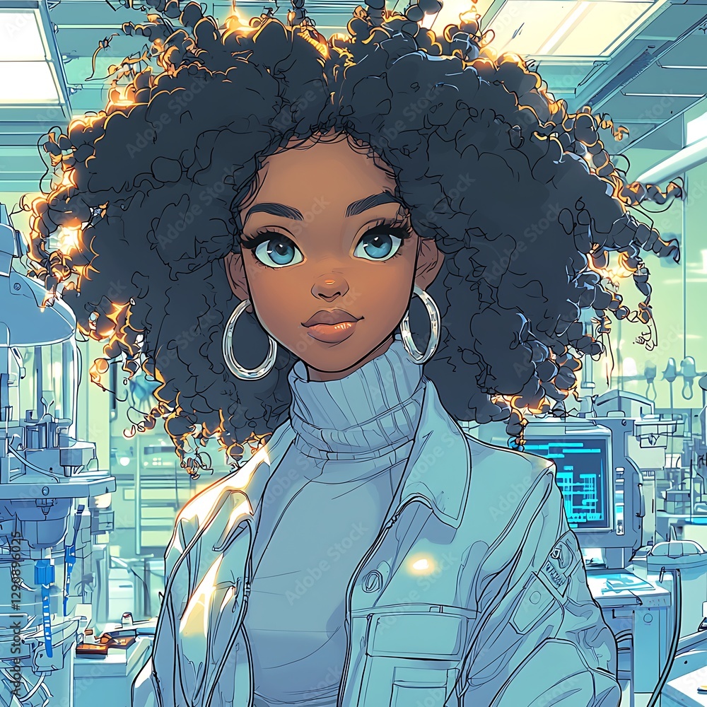 Stylish Young Woman in Modern Lab Setting. Stylish Young Woman in Modern Lab Setting.