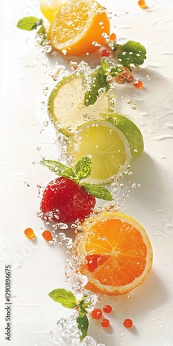 Fresh Fruit Slices Create a Vibrant Splash in Refreshing Water